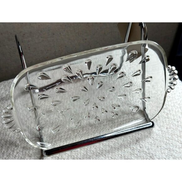 Hazel Atlas Tear Drop Design Glass Snack Lunch Tray Plate Footed Replacement Vtg - Picture 1 of 7